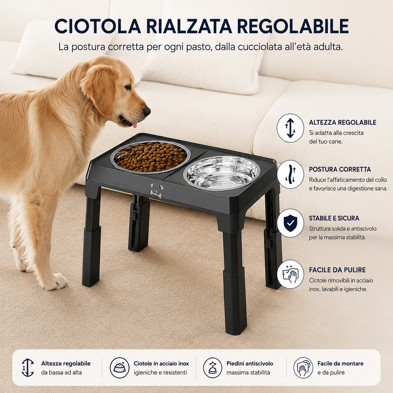 Tavolino da Pranzo Pieghevole Regolabile per Cani — Nobile