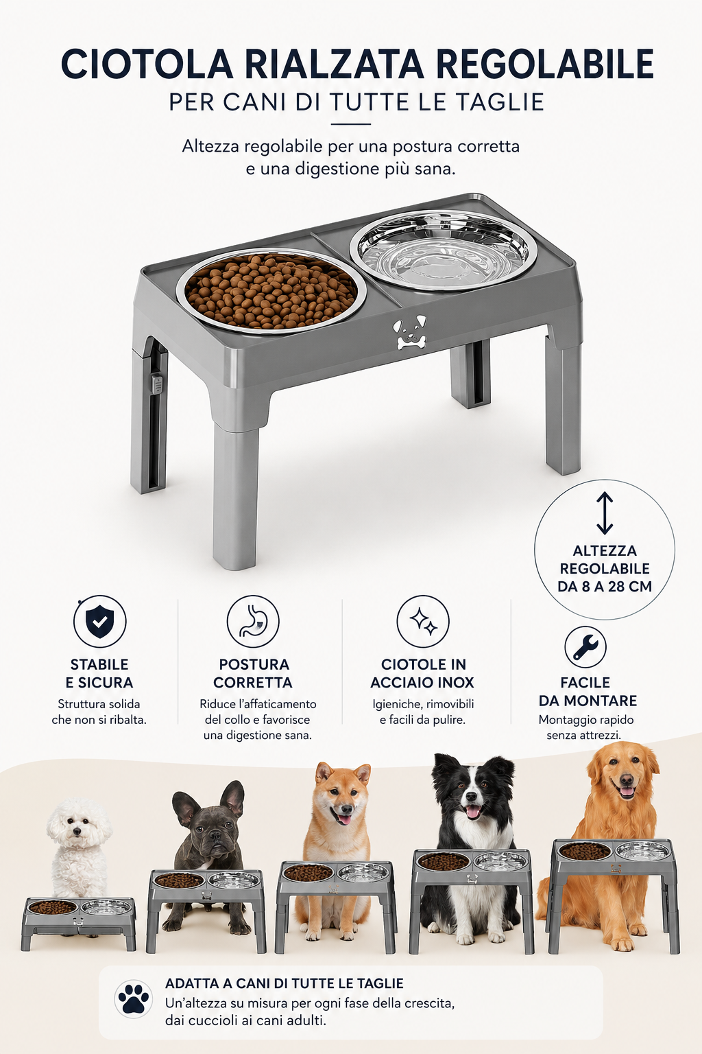 Tavolino da Pranzo Pieghevole Regolabile per Cani — Nobile